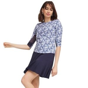 Chico's Zenergy UPF 50+ Tile Navy Long Sleeve Mesh Inset Stretch Top Shirt NWOT